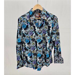 Robert Graham L Classic Fit Blue Floral Contrasting Cuff Button Front Sh…